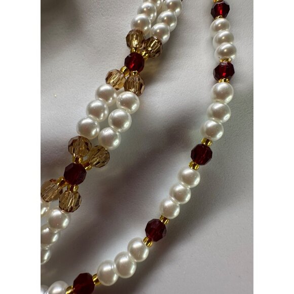 Handcrafted Heart Locket Pearl Ruby Garnet Natural/Glass Beaded Necklace - Picture 5 of 6